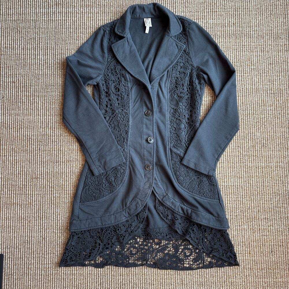 🖤 XCVI Lace-Trim Knit Jacket | Size S | Charcoal Gray